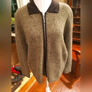 Karen Lessly L brown heavy knit cardigan sweater w/ full zipper‎